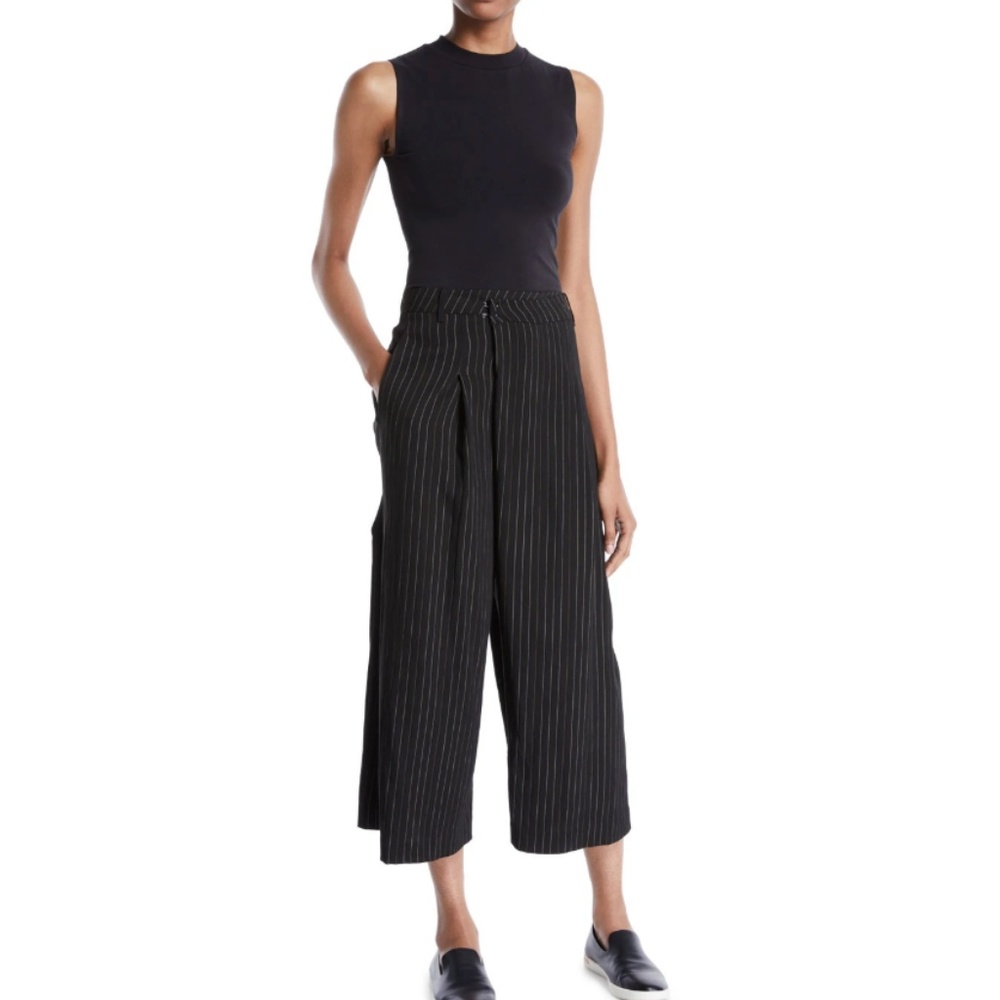 Vince Striped High-Rise Cropped Culotte Pants